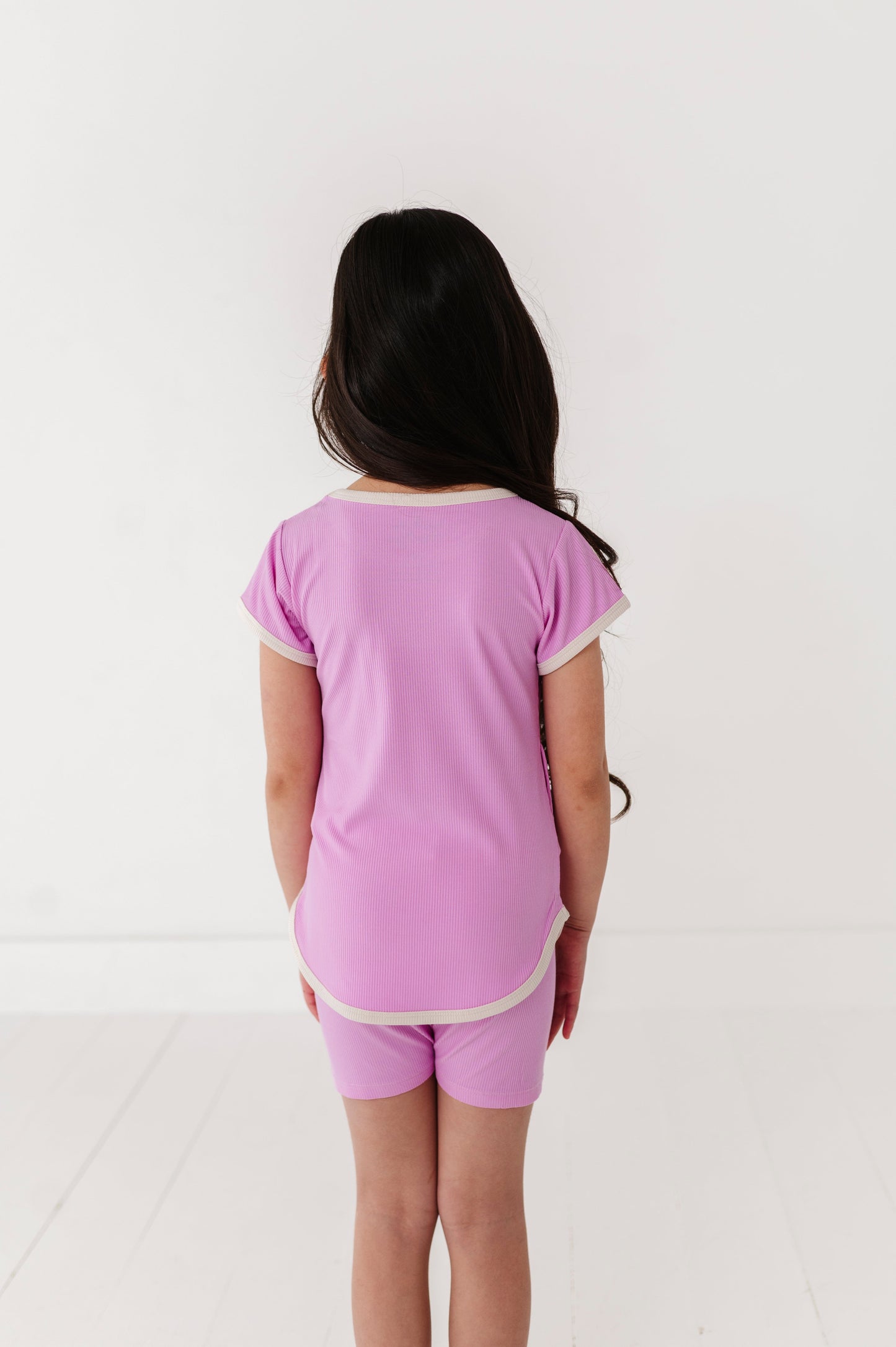 LAVENDERT-T-SHIRT DRESS + SHORTS RIB SET