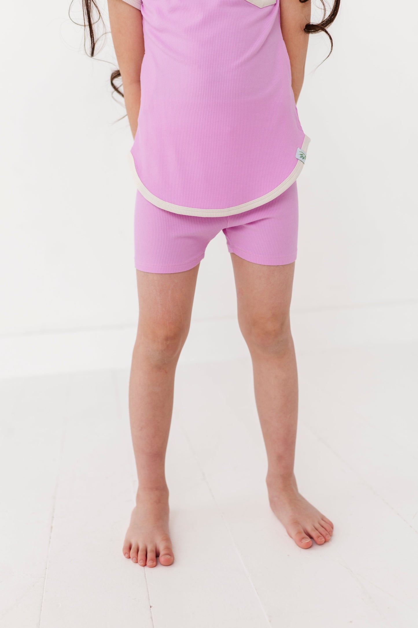 LAVENDERT-T-SHIRT DRESS + SHORTS RIB SET