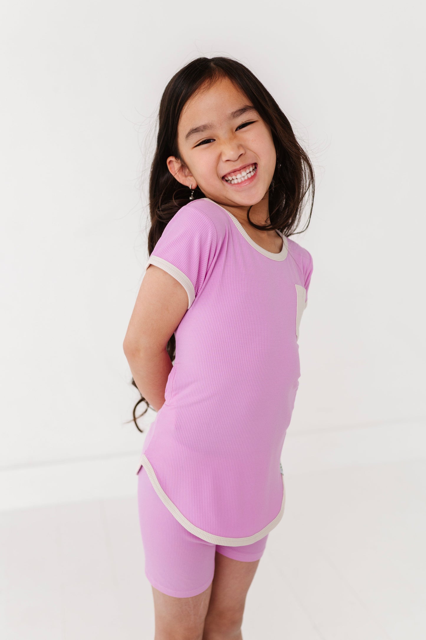 LAVENDERT-T-SHIRT DRESS + SHORTS RIB SET