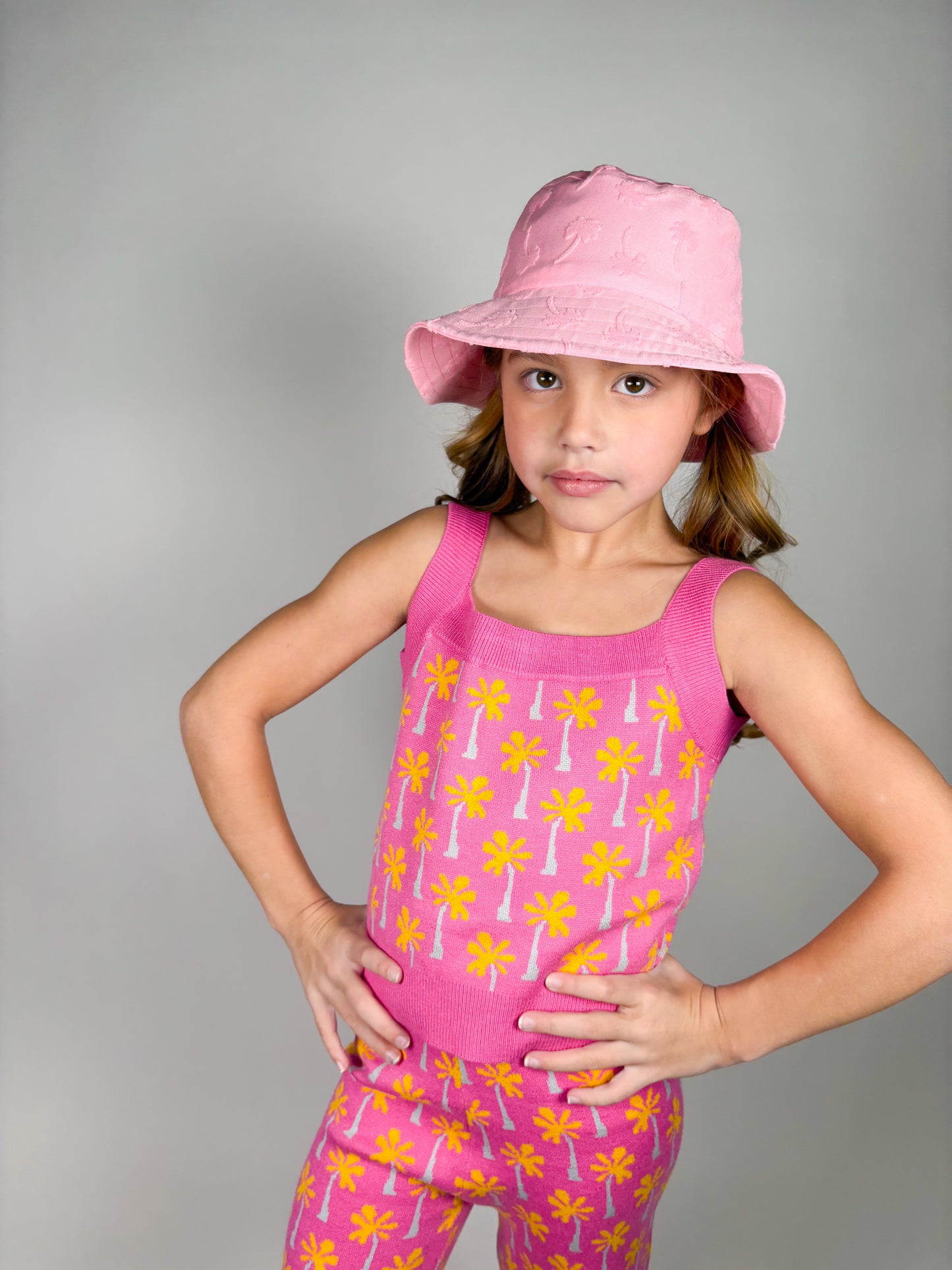 Pink Palm Tree Print Top and Pant Knit Set