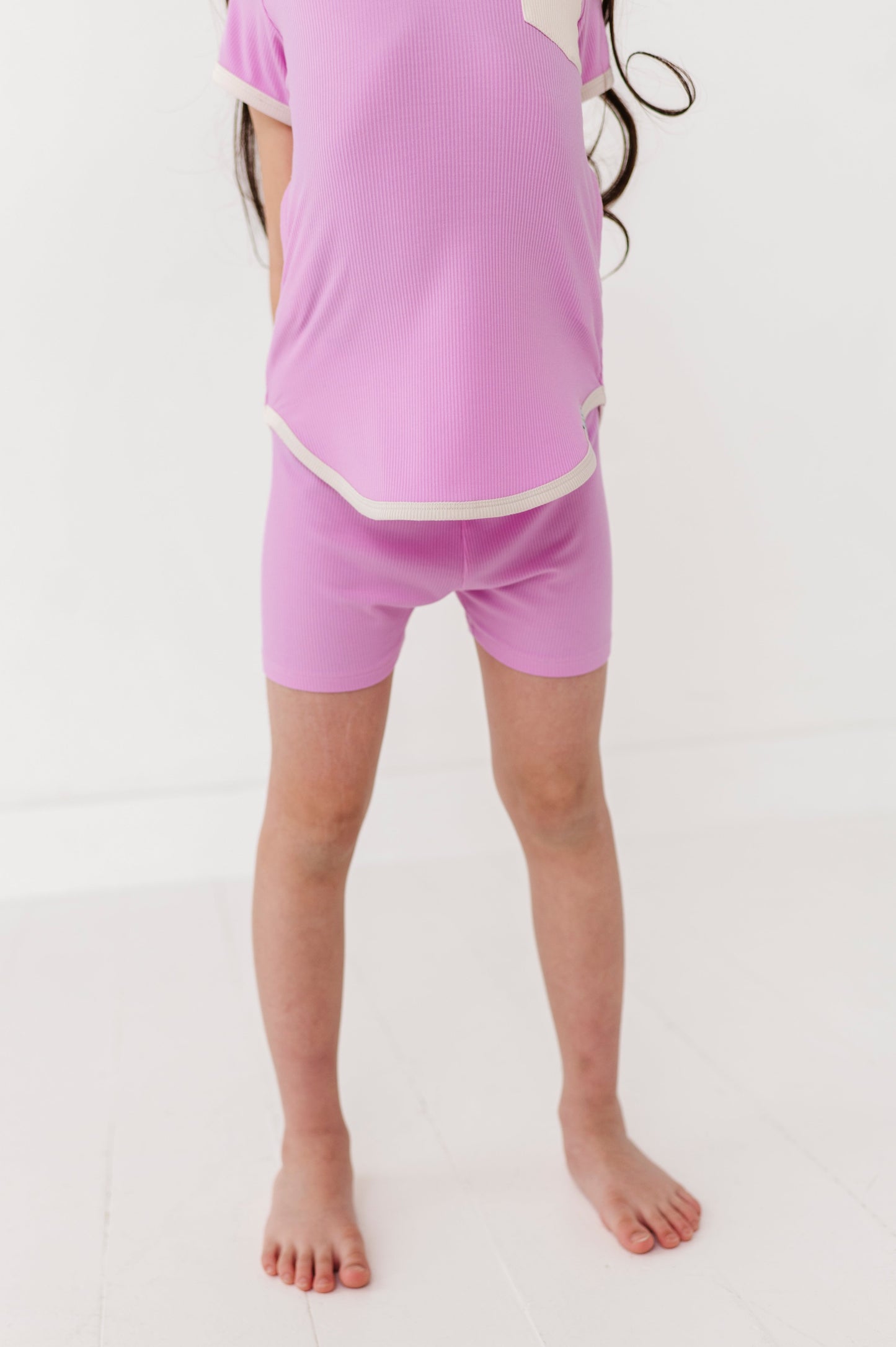 LAVENDERT-T-SHIRT DRESS + SHORTS RIB SET