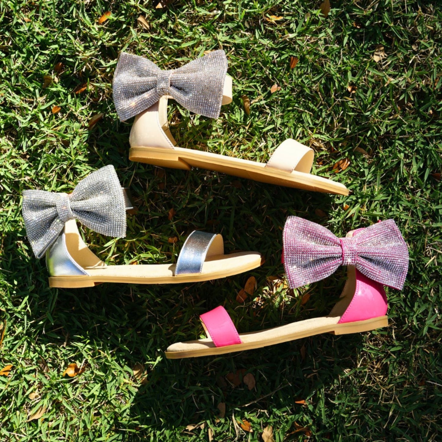 Crystal Bow Sandal in Hot Pink Patent