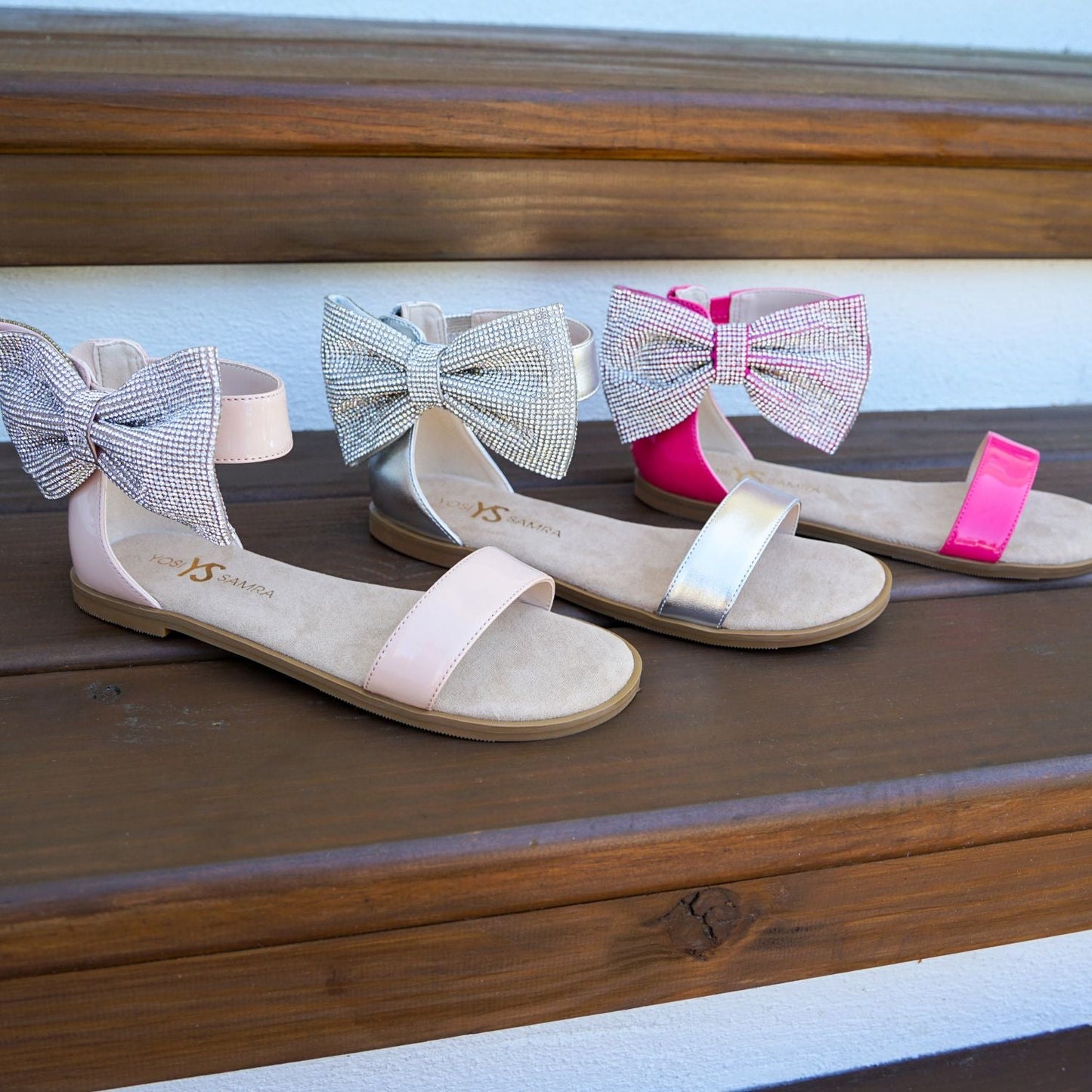 Crystal Bow Sandal in Hot Pink Patent