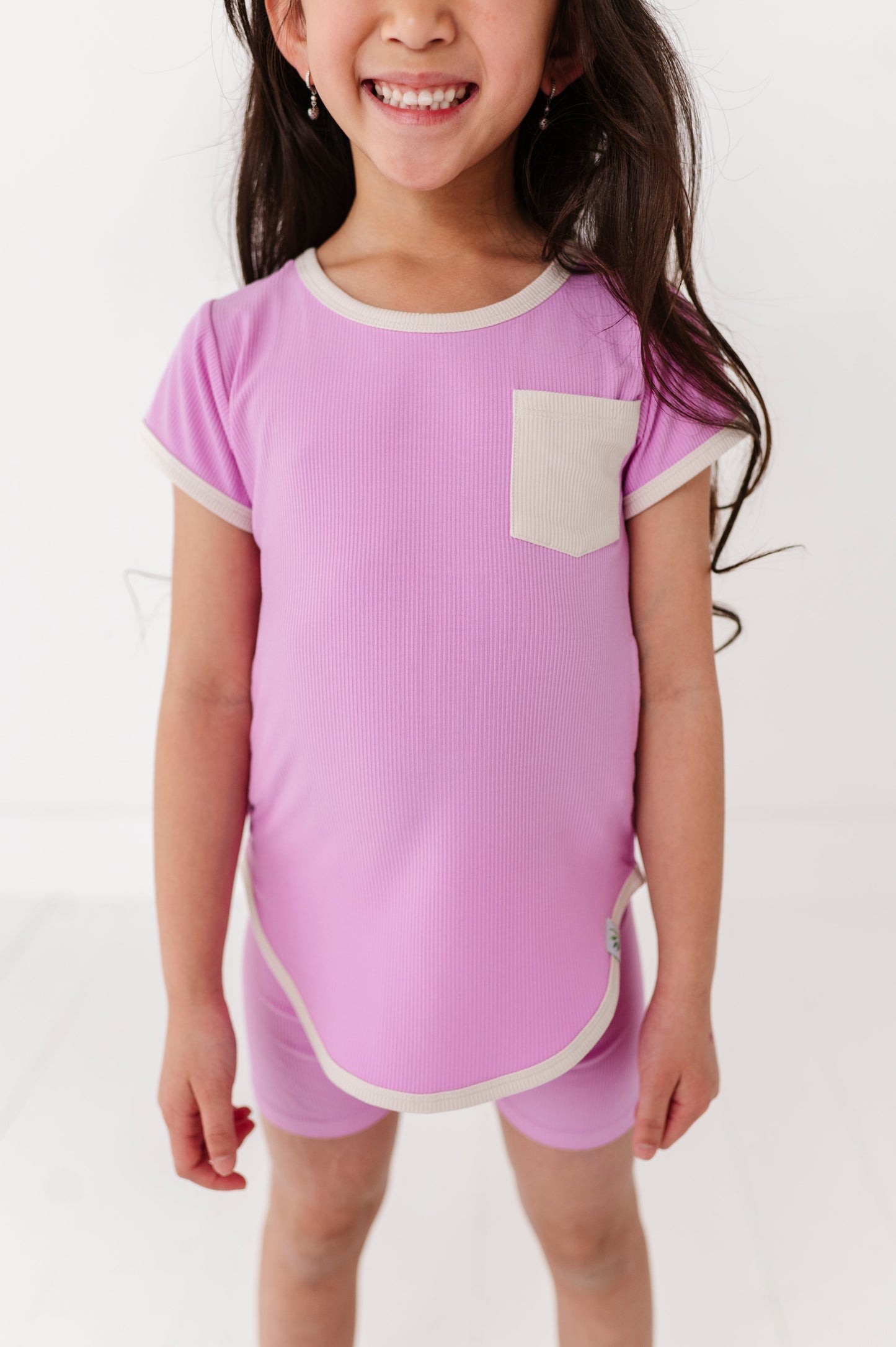 LAVENDERT-T-SHIRT DRESS + SHORTS RIB SET