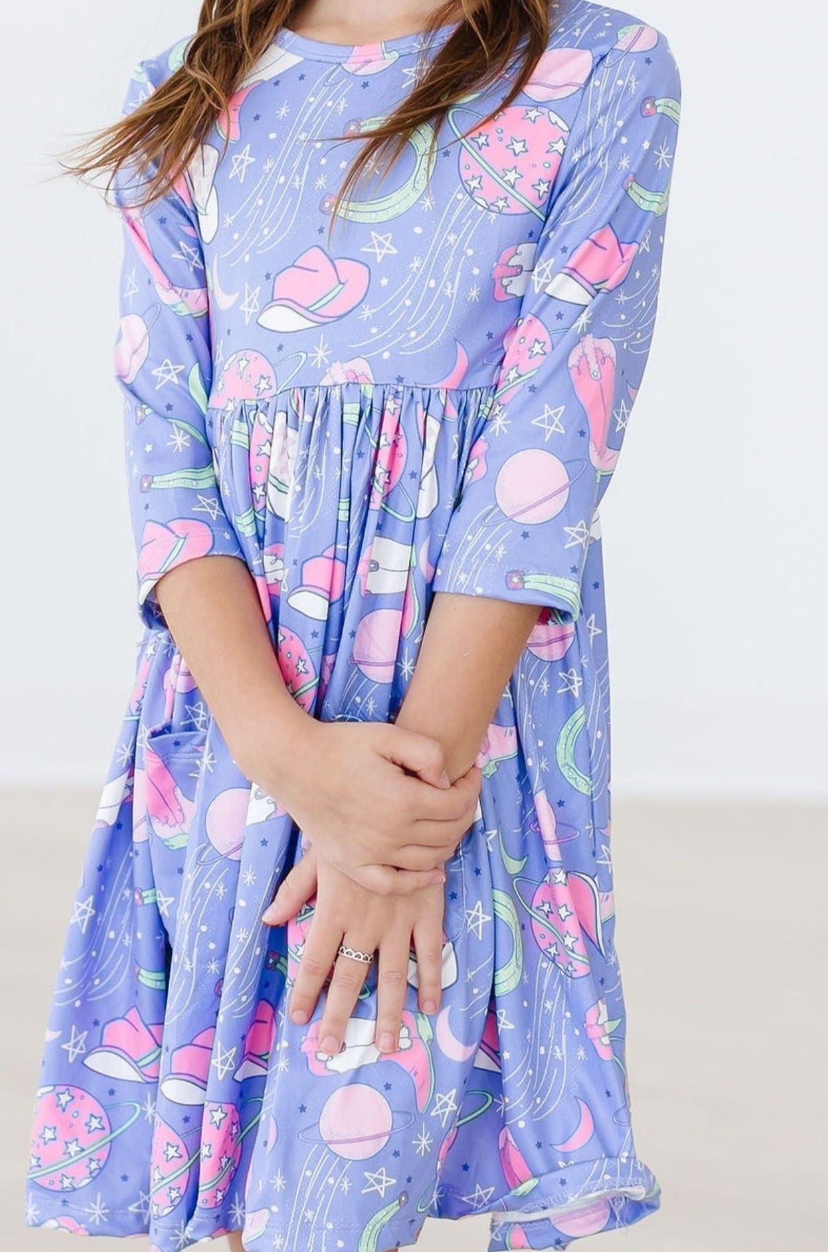 NEON MOON 3/4 SLEEVE POCKET TWIRL DRESS