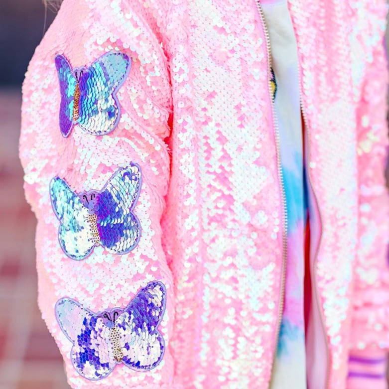 SEQUIN BUTTERFLY BOMBER JACKET