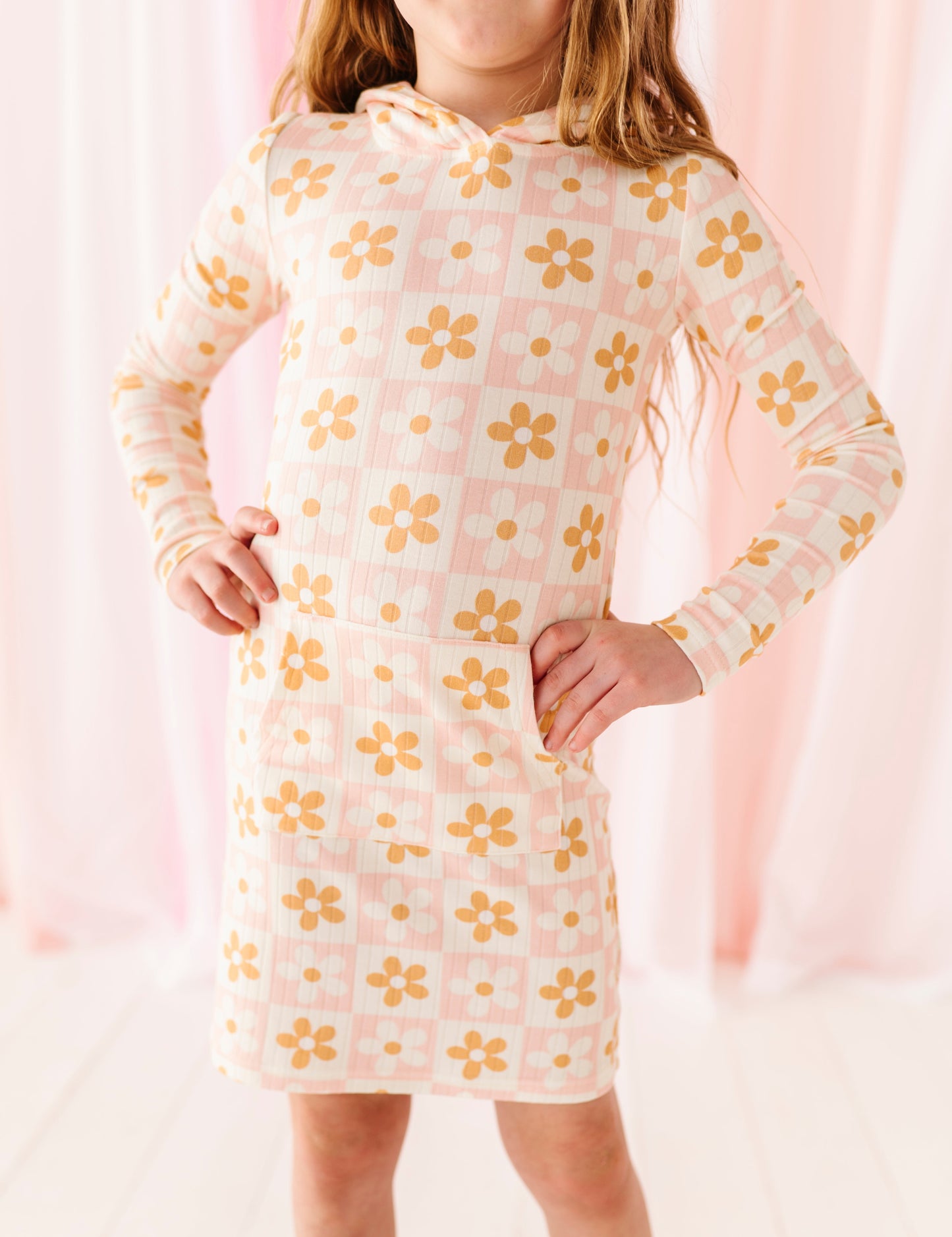 DAISIES RIBBED HOODIE DRESS