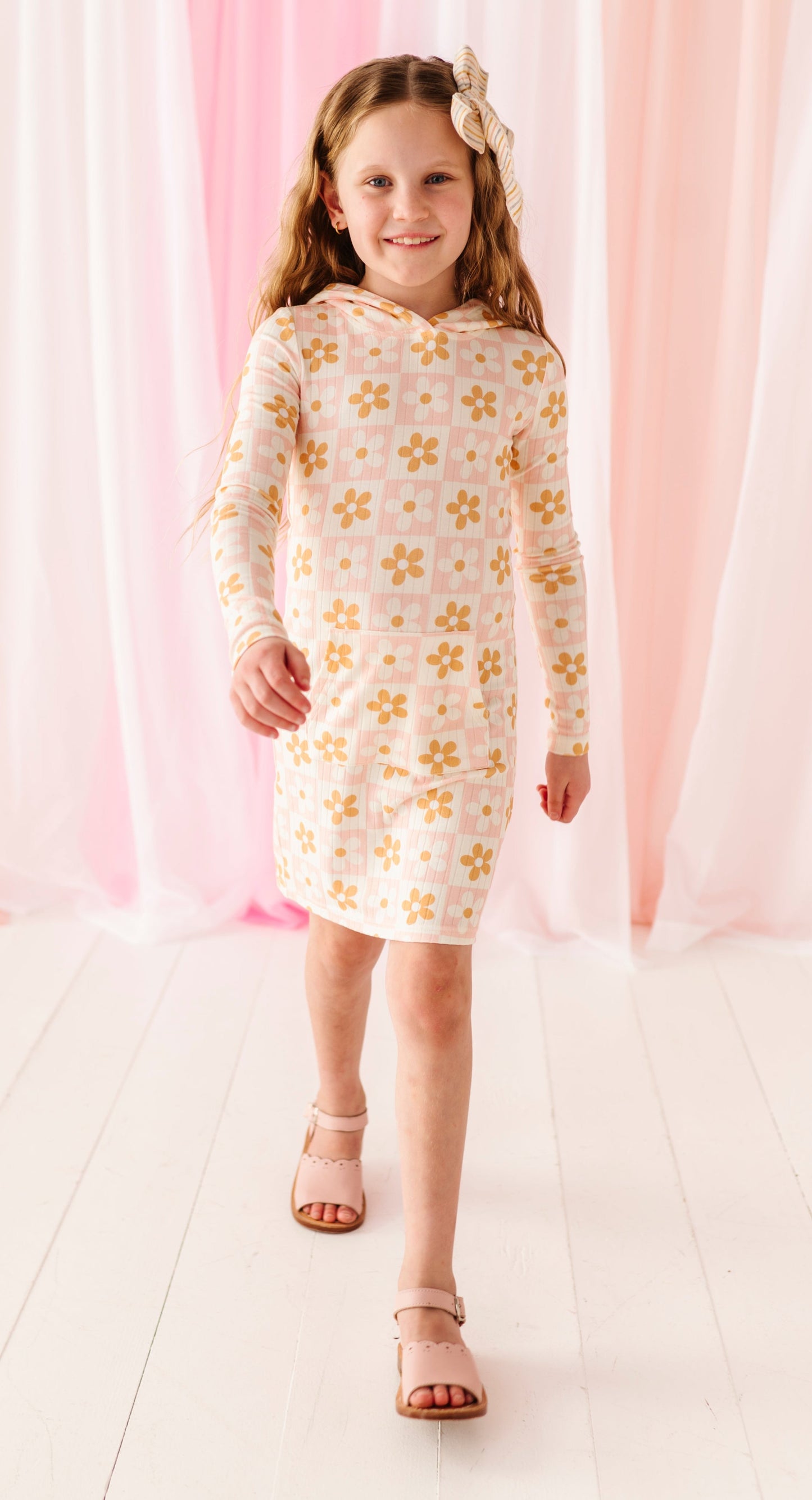 DAISIES RIBBED HOODIE DRESS