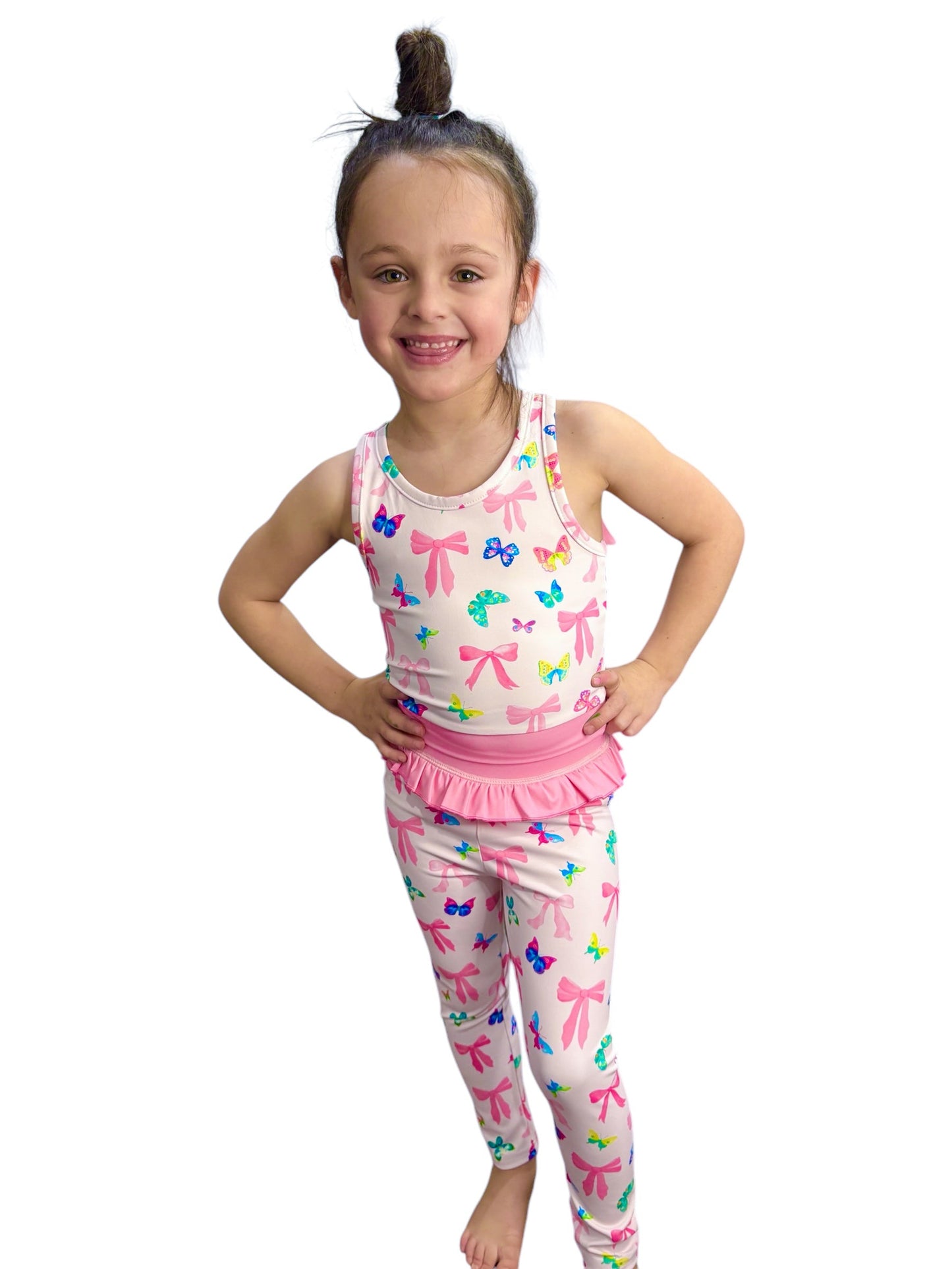 Bow and Butterfly Print Pant and Tank Athletic Set
