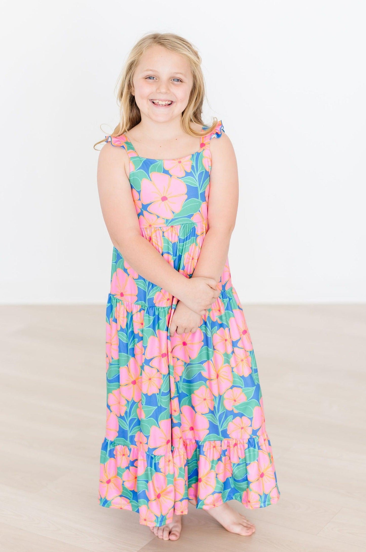 LUAU FLORAL RUFFLE MAXI DRESS