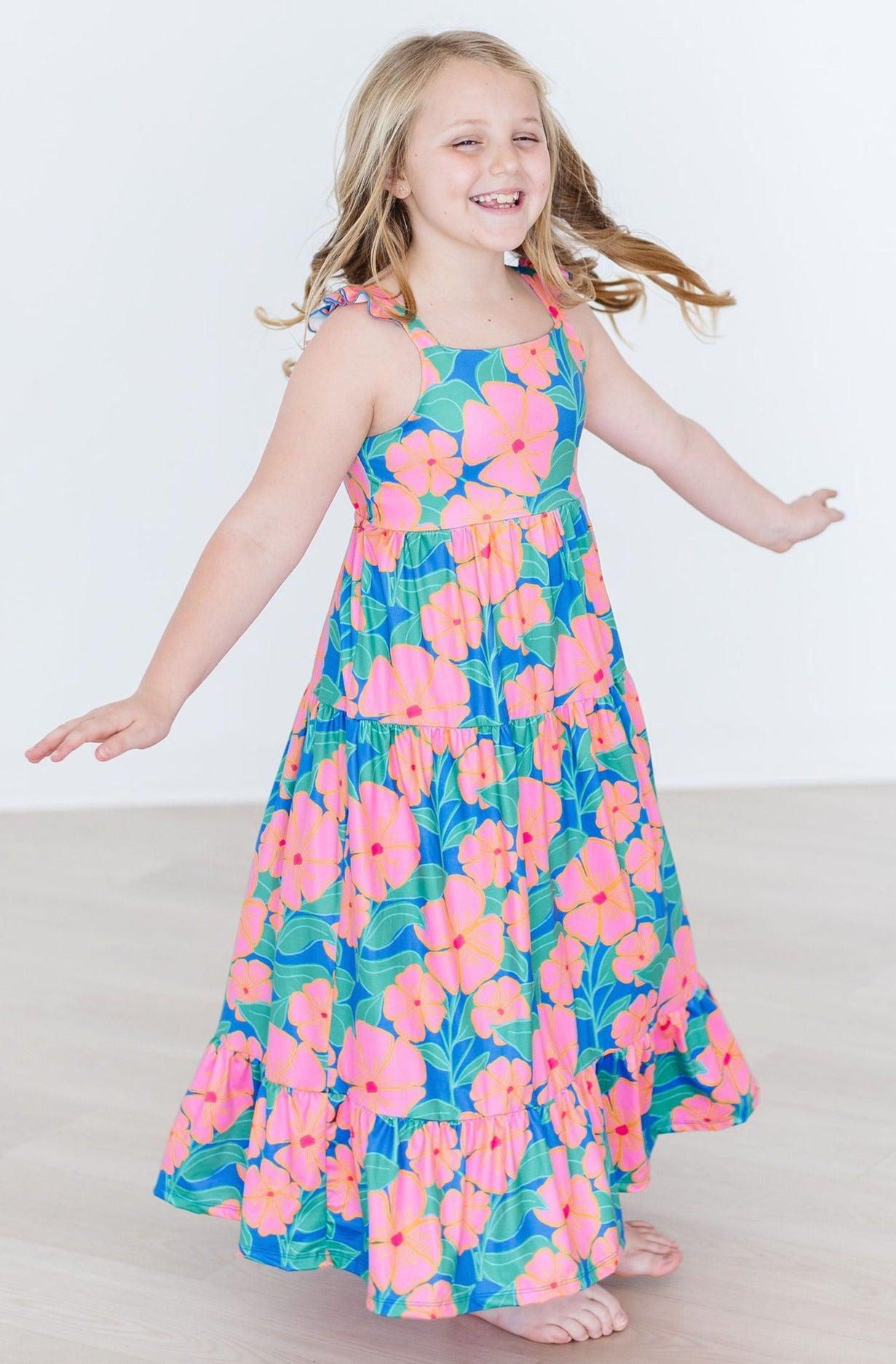 LUAU FLORAL RUFFLE MAXI DRESS