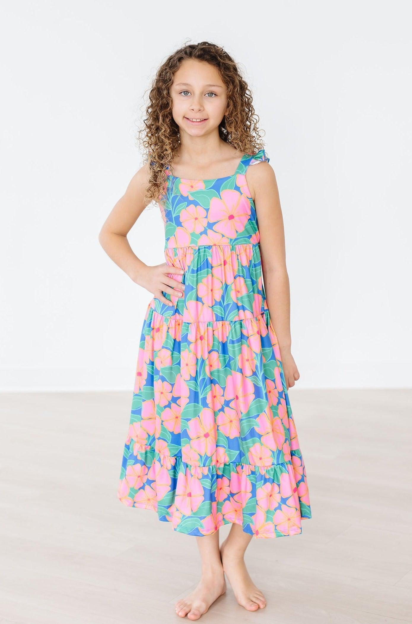 LUAU FLORAL RUFFLE MAXI DRESS