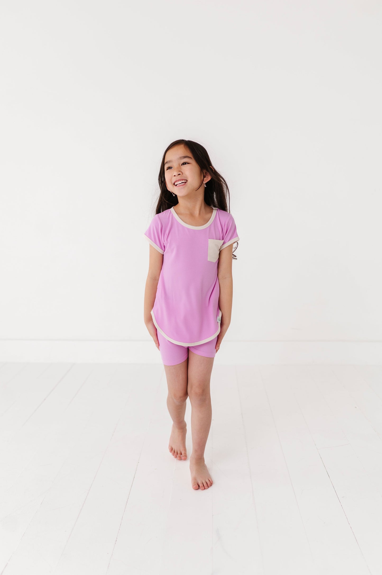 LAVENDERT-T-SHIRT DRESS + SHORTS RIB SET