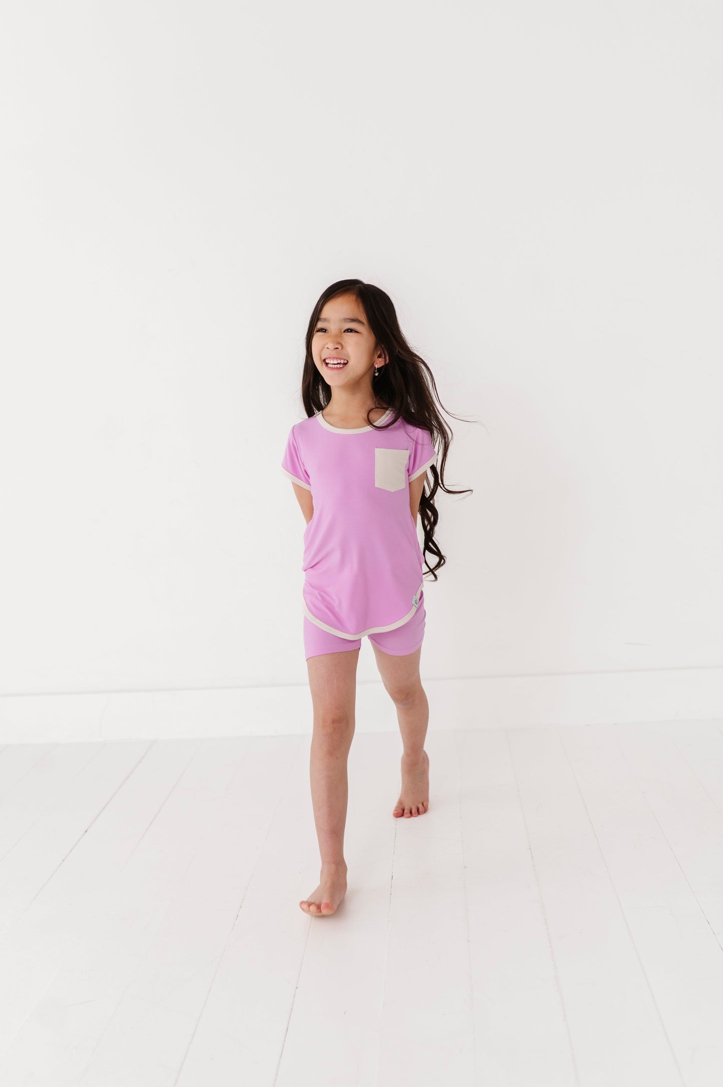 LAVENDERT-T-SHIRT DRESS + SHORTS RIB SET