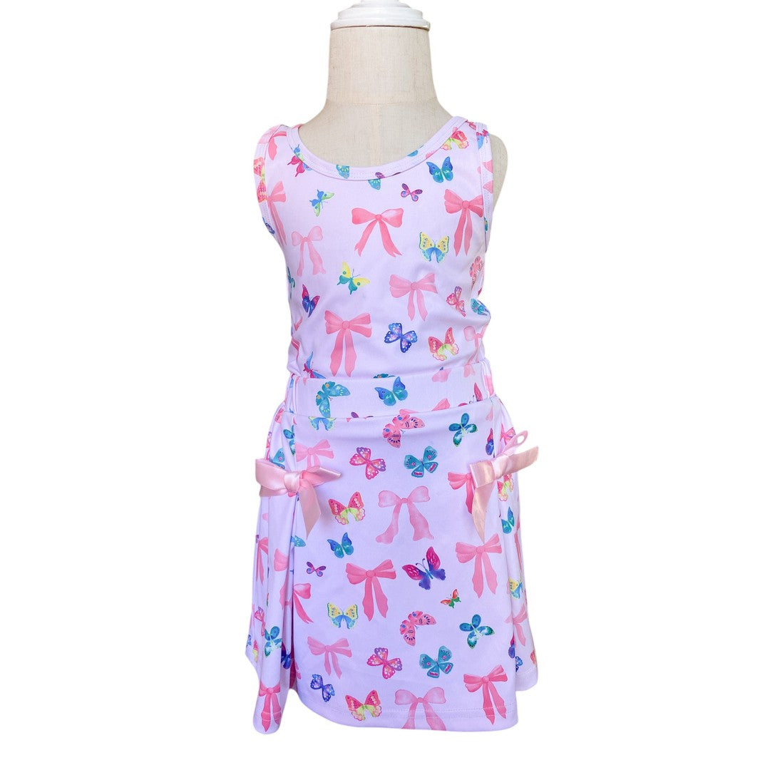 Bow and Butterfly Two-Piece Athletic Tank and Skort Set