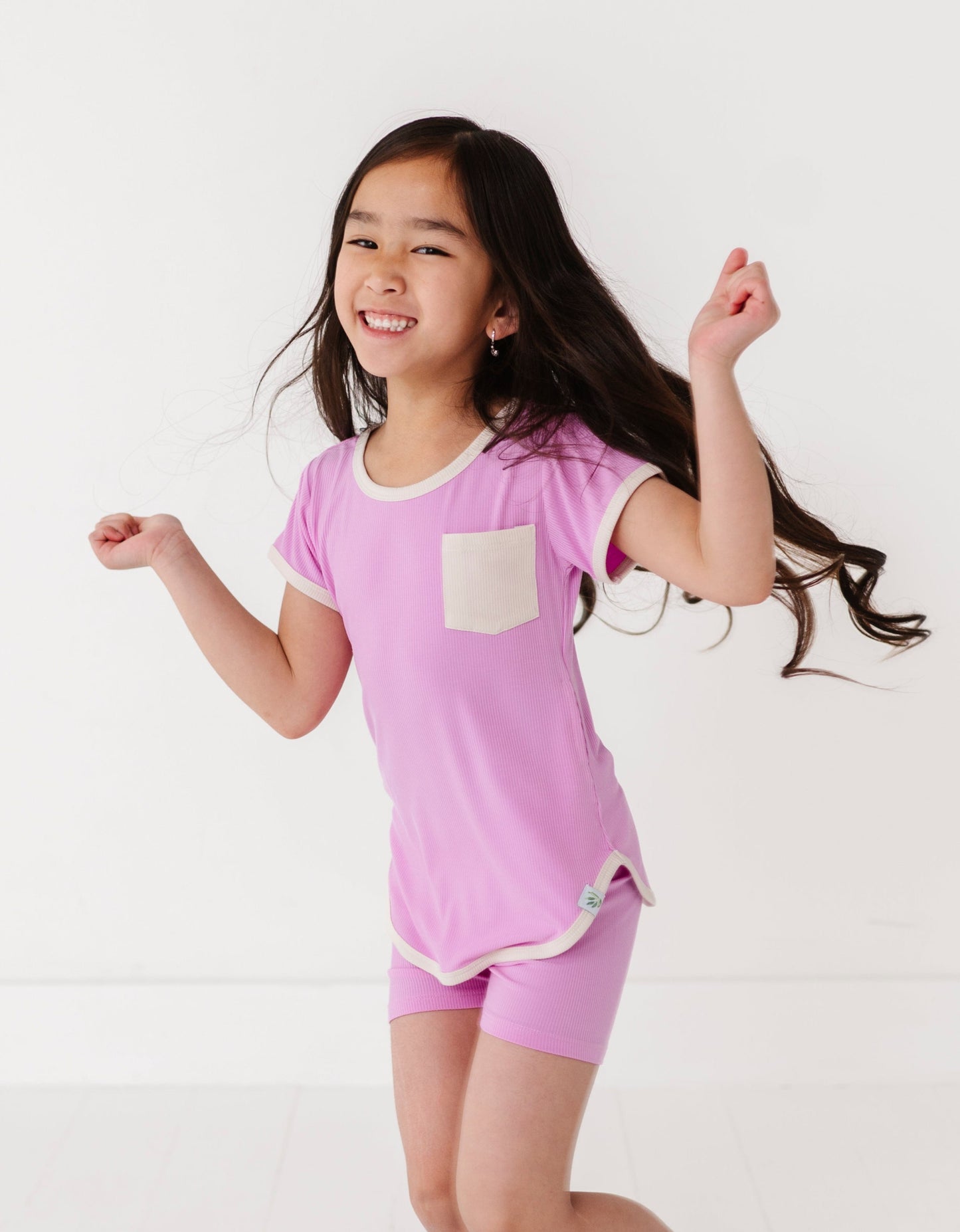 LAVENDERT-T-SHIRT DRESS + SHORTS RIB SET