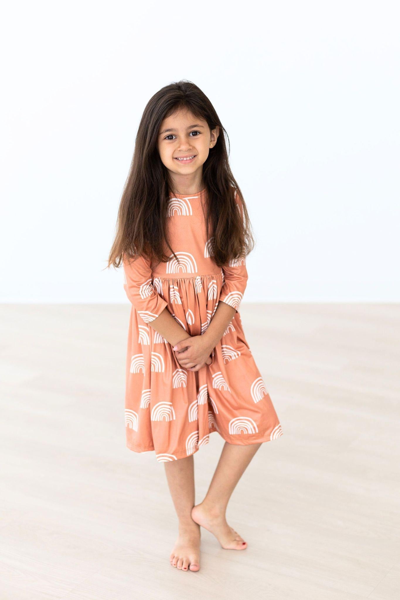 RAINBOWS IN FALL 3/4 SLEEVE TWIRL DRESS