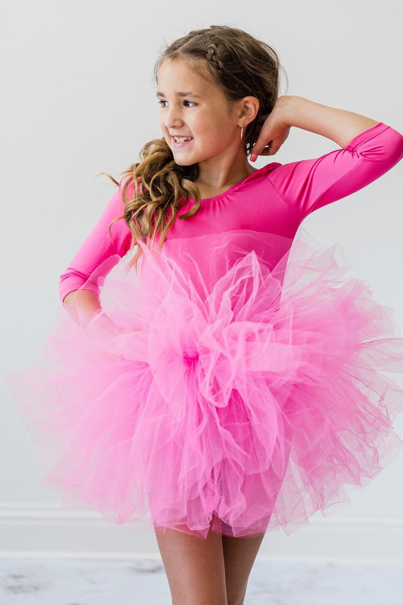 HOT PINK 3/4 TUTU LEOTARD