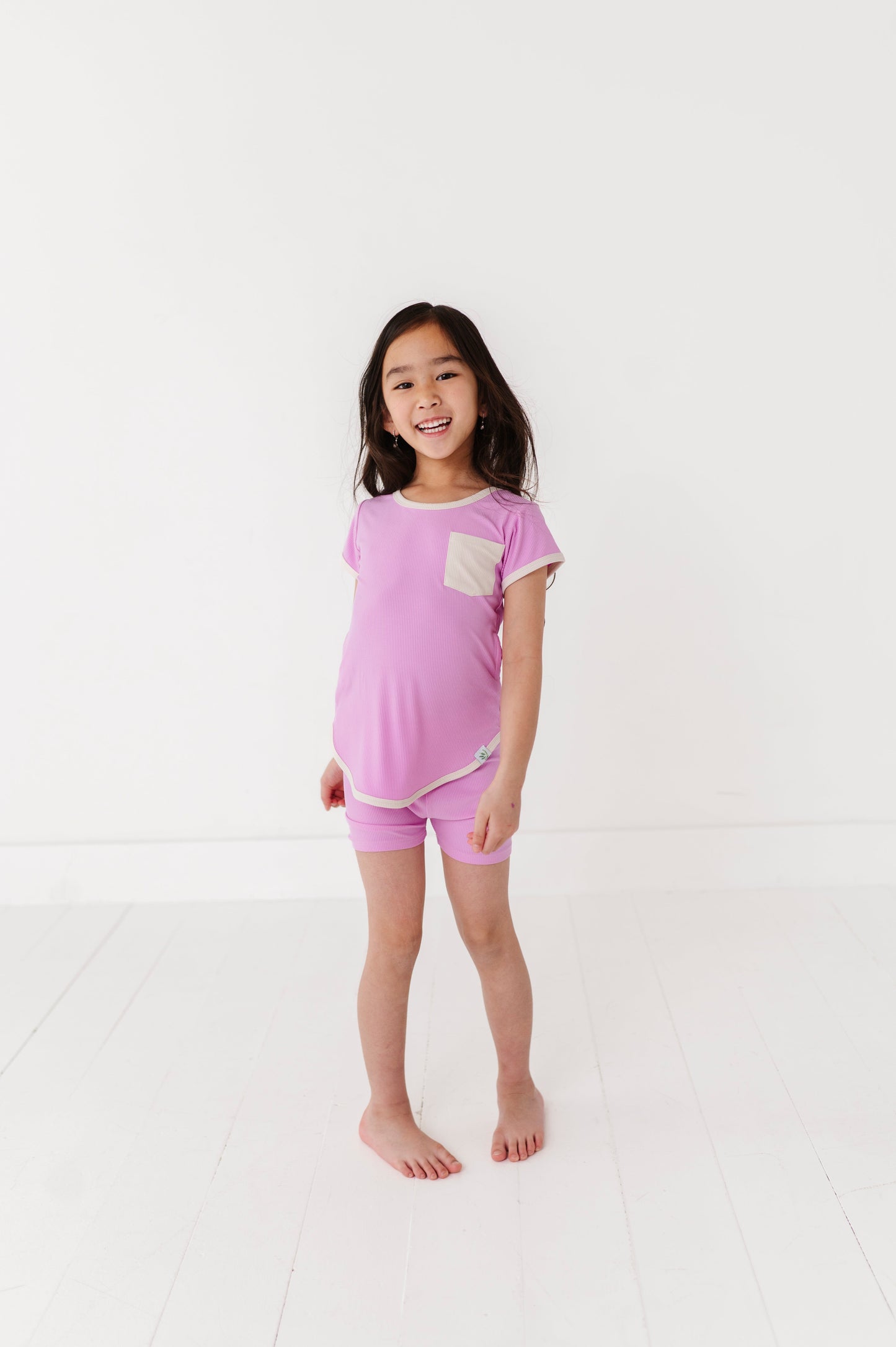 LAVENDERT-T-SHIRT DRESS + SHORTS RIB SET