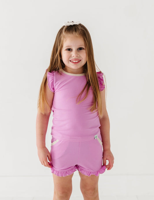 LAVENDER RUFFLE TEE + SHORTS RIB SET