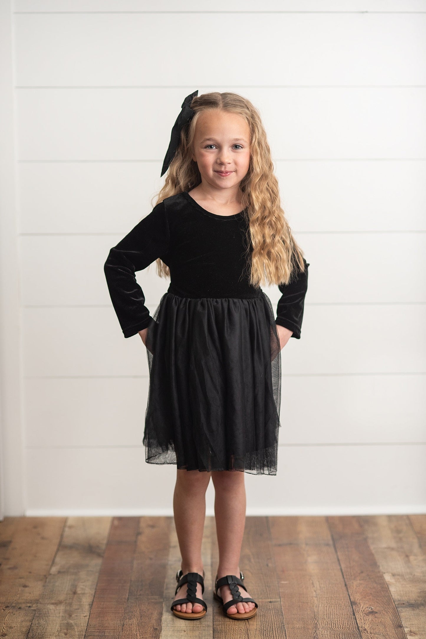 BLACK VELVET TULLE DRESS