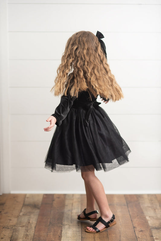 BLACK VELVET TULLE DRESS