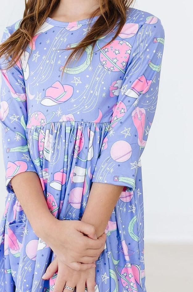 NEON MOON 3/4 SLEEVE POCKET TWIRL DRESS