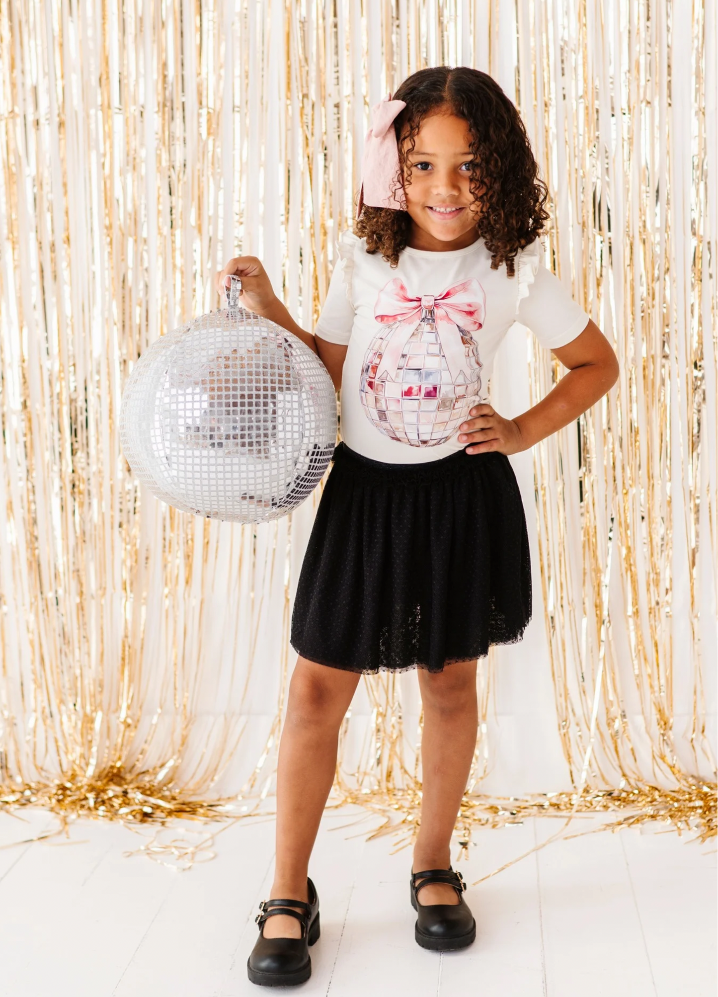 DISCO BALL BOW RUFFLE TEE