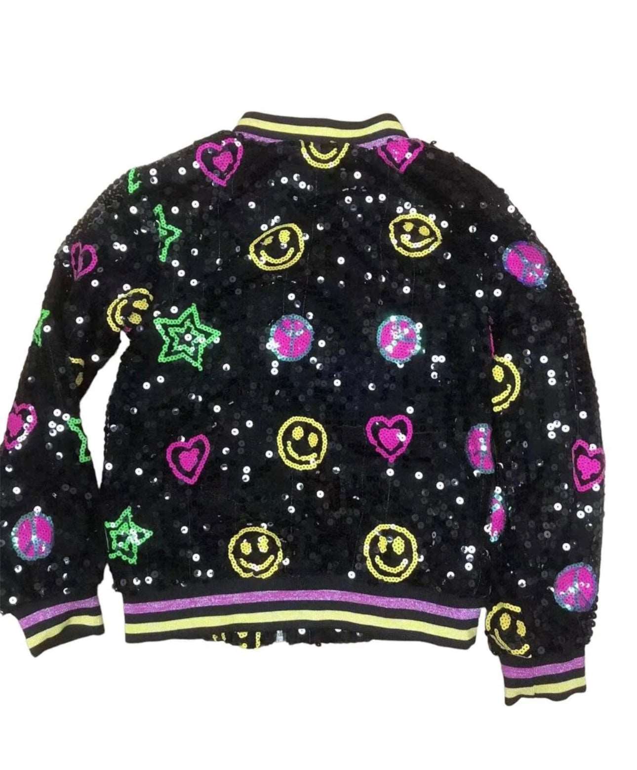 PEACE AND LOVE SEQUIN BOMBER
