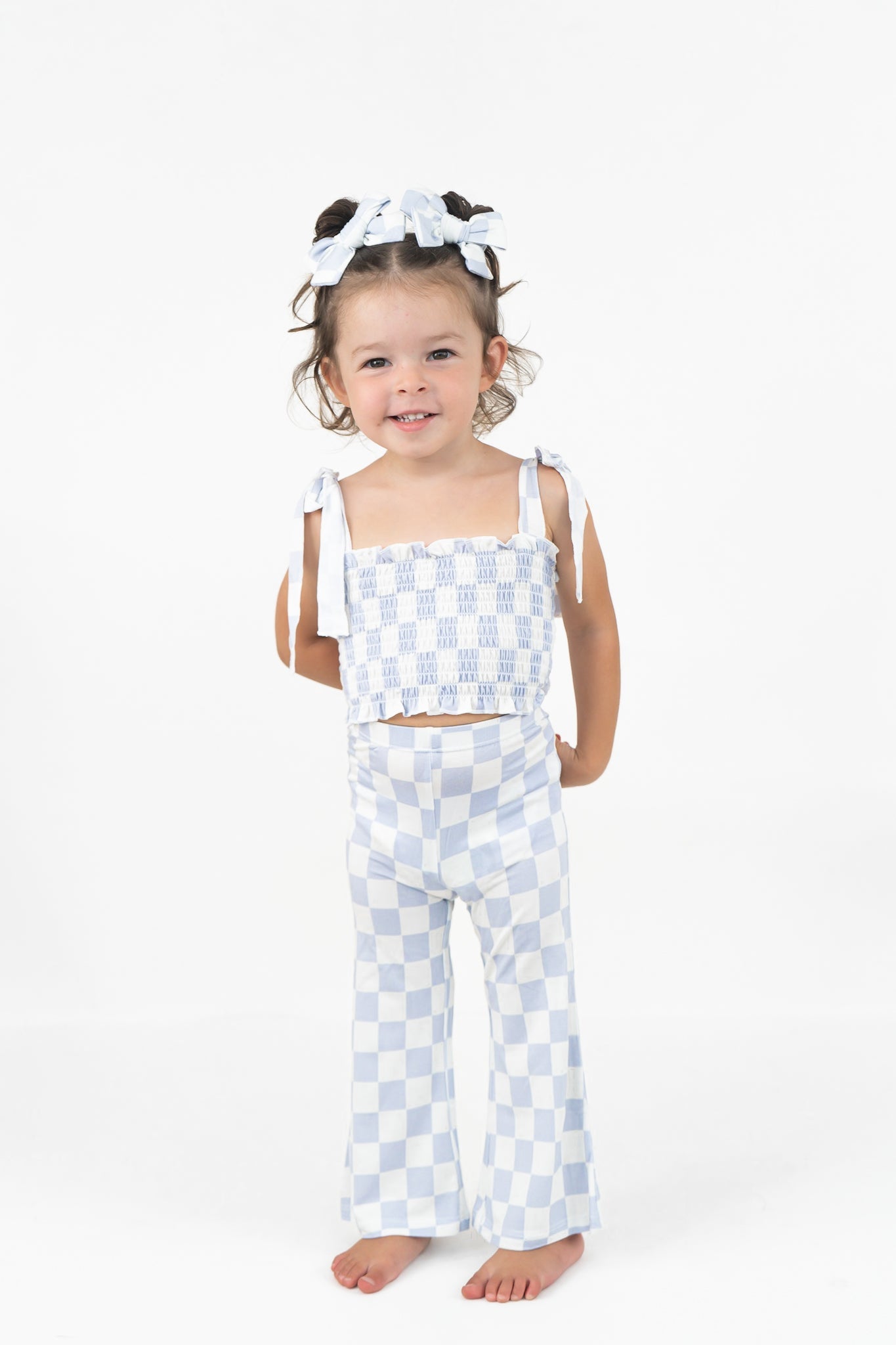 CLOUDY CHECKERS DREAM SMOCKED FLARE SET