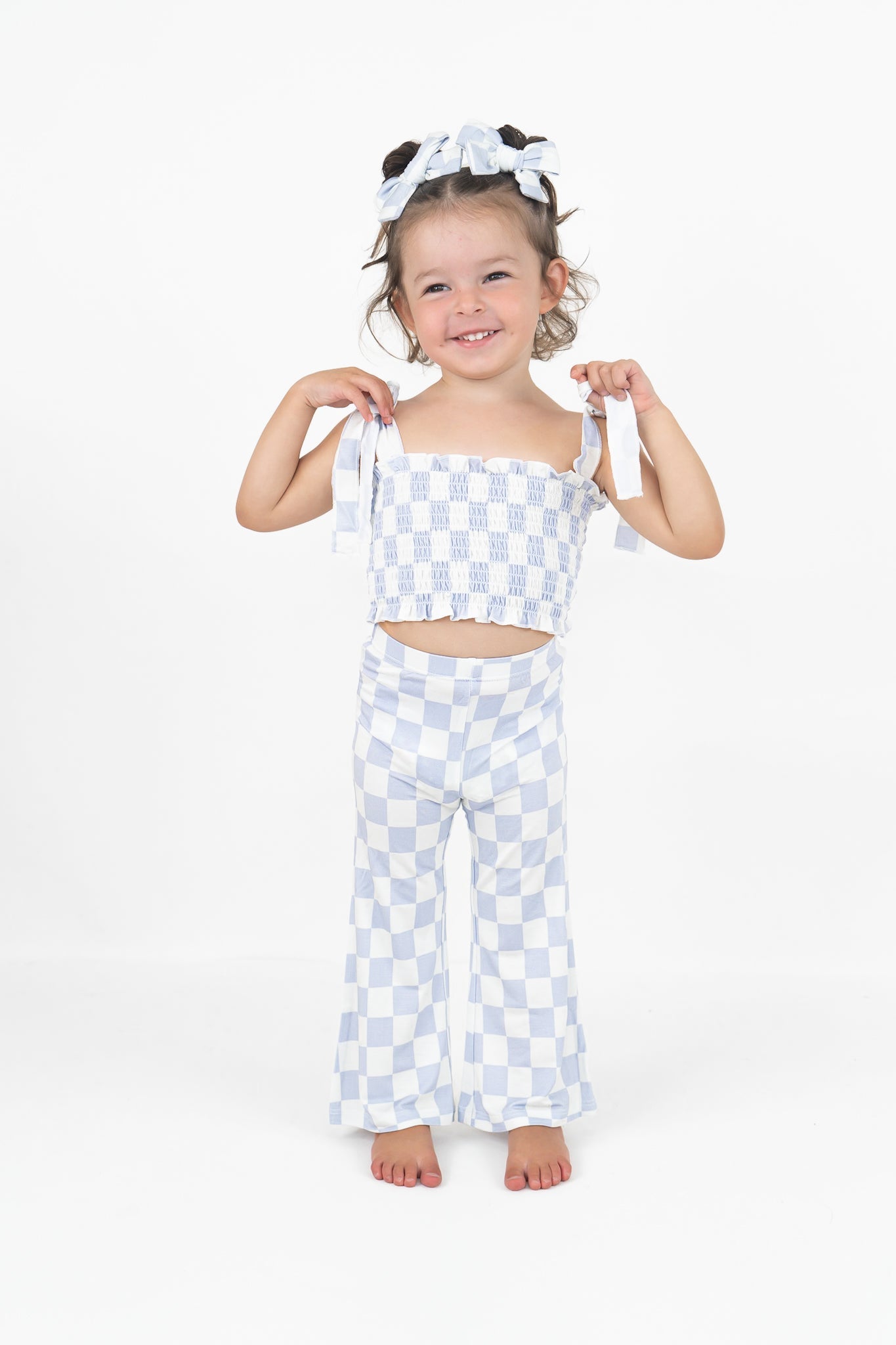 CLOUDY CHECKERS DREAM SMOCKED FLARE SET