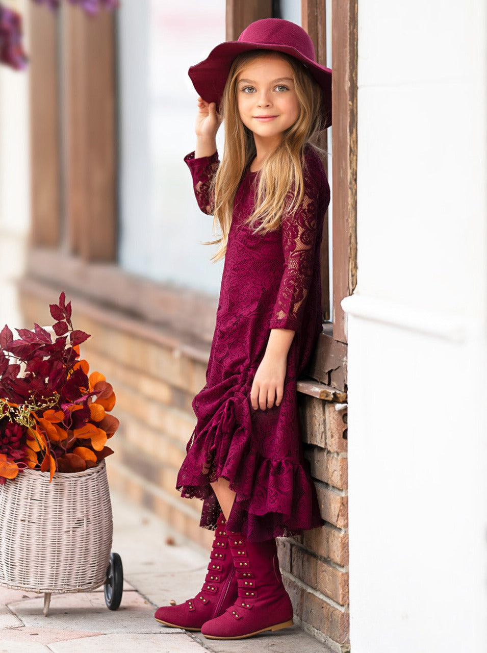 BURGUNDY HI-LO LACE DRESS