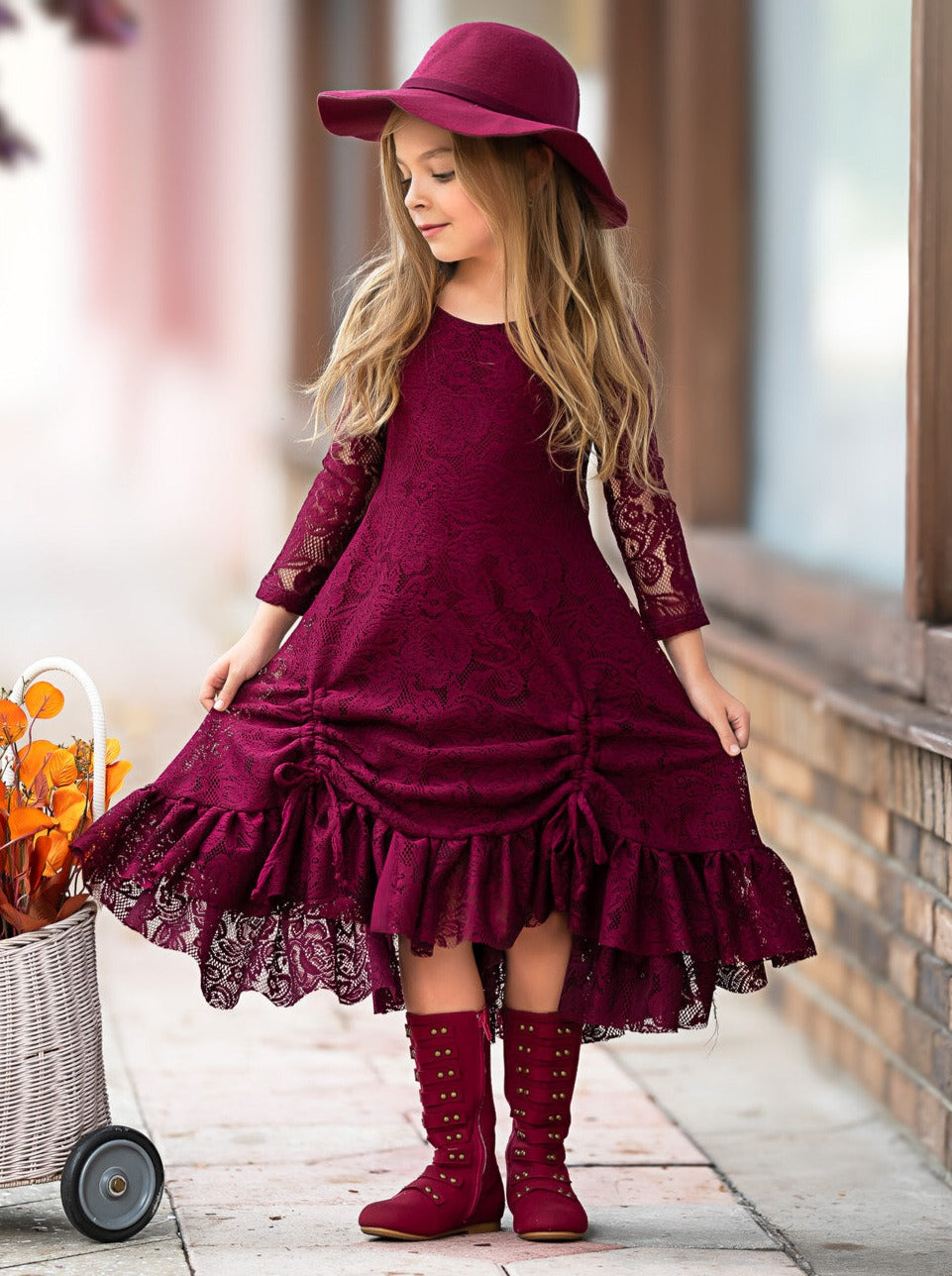 BURGUNDY HI-LO LACE DRESS