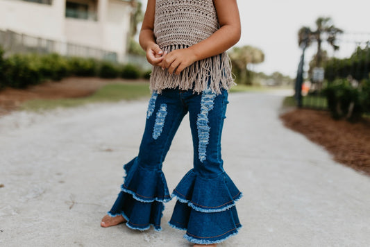 DENIM DOUBLE RUFFLE PANT