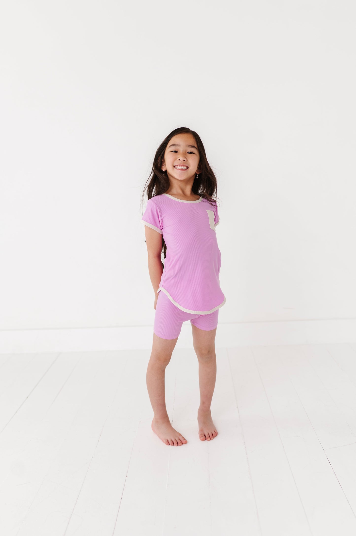 LAVENDERT-T-SHIRT DRESS + SHORTS RIB SET