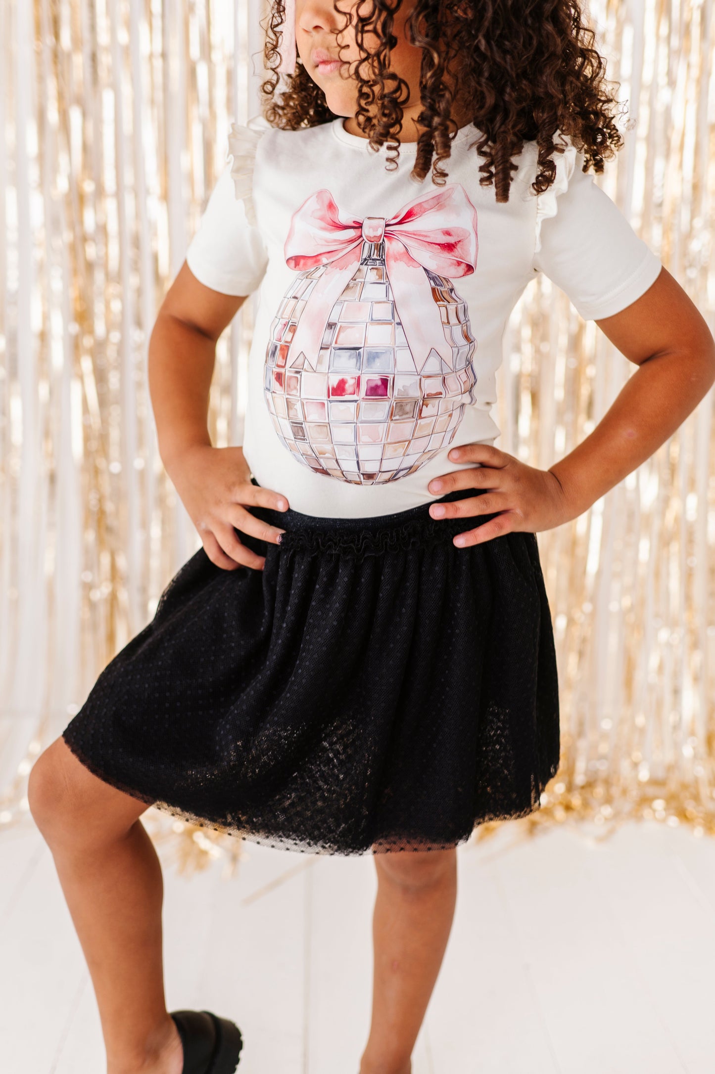 DISCO BALL BOW RUFFLE TEE