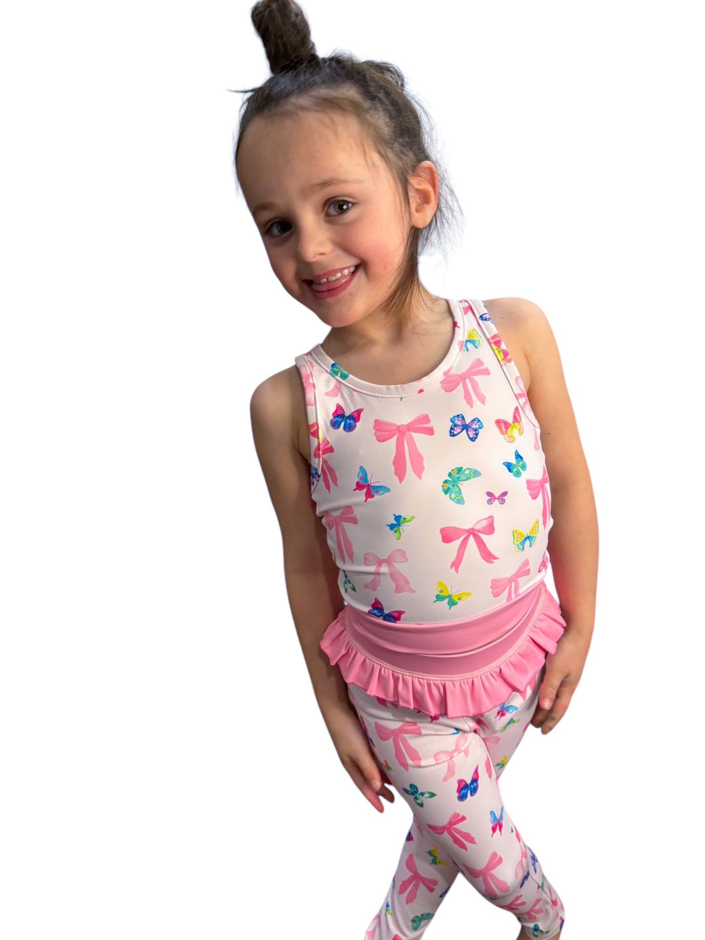 Bow and Butterfly Print Pant and Tank Athletic Set