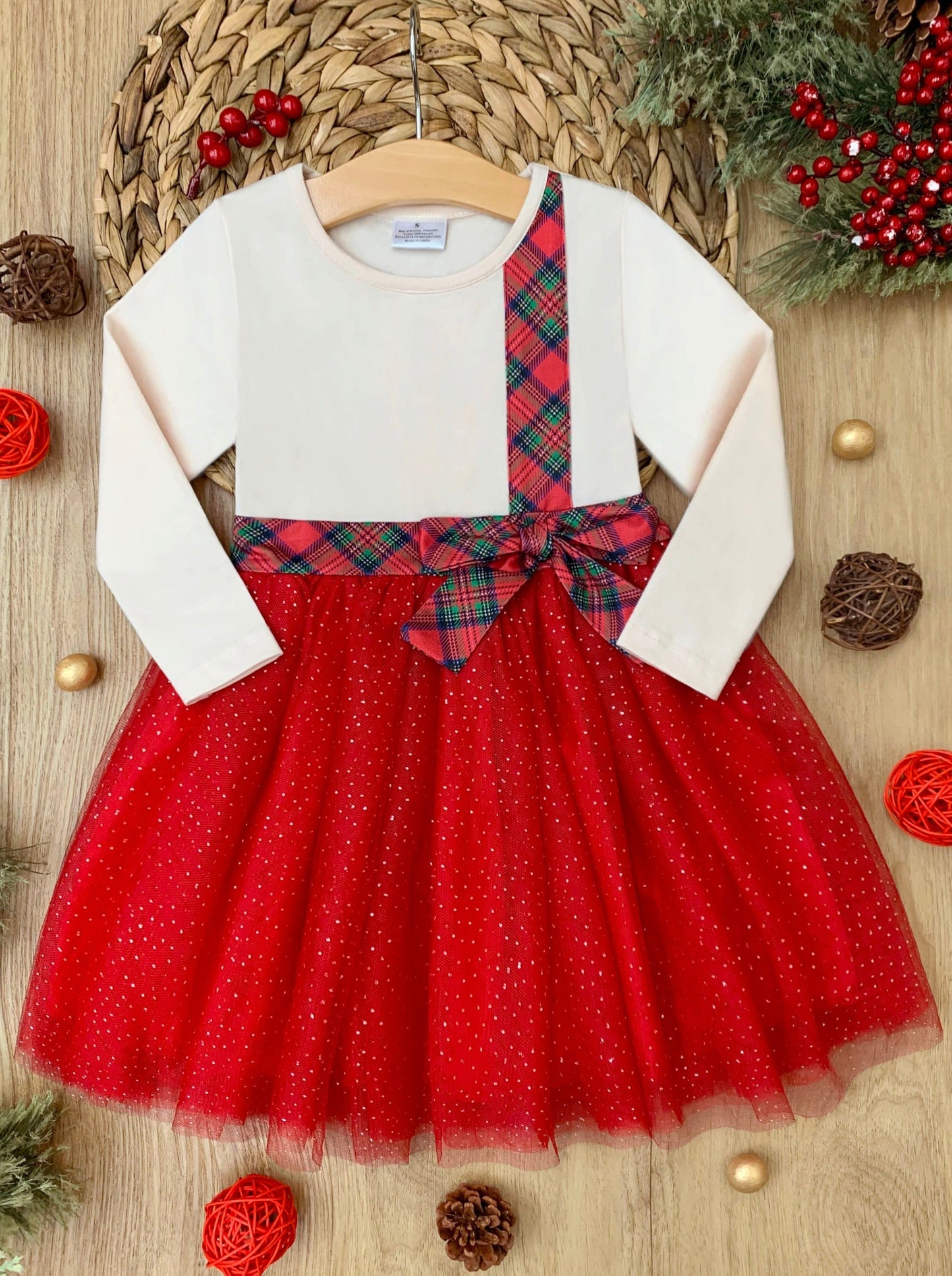 ALL THAT GLITTERS PLAID BOW HOLIDAY TUTU DRESS