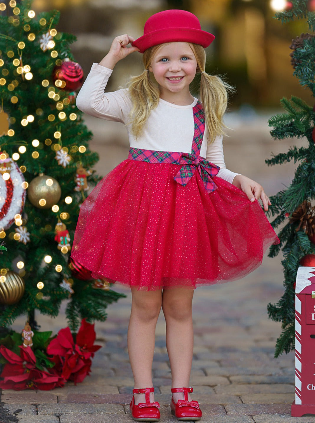 ALL THAT GLITTERS PLAID BOW HOLIDAY TUTU DRESS