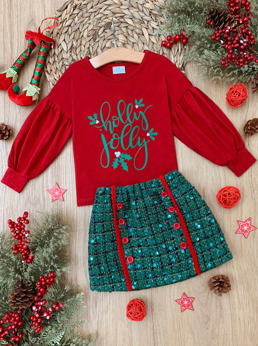 HOLLY JOLLY SPARKLE PLAID SKIRT SET