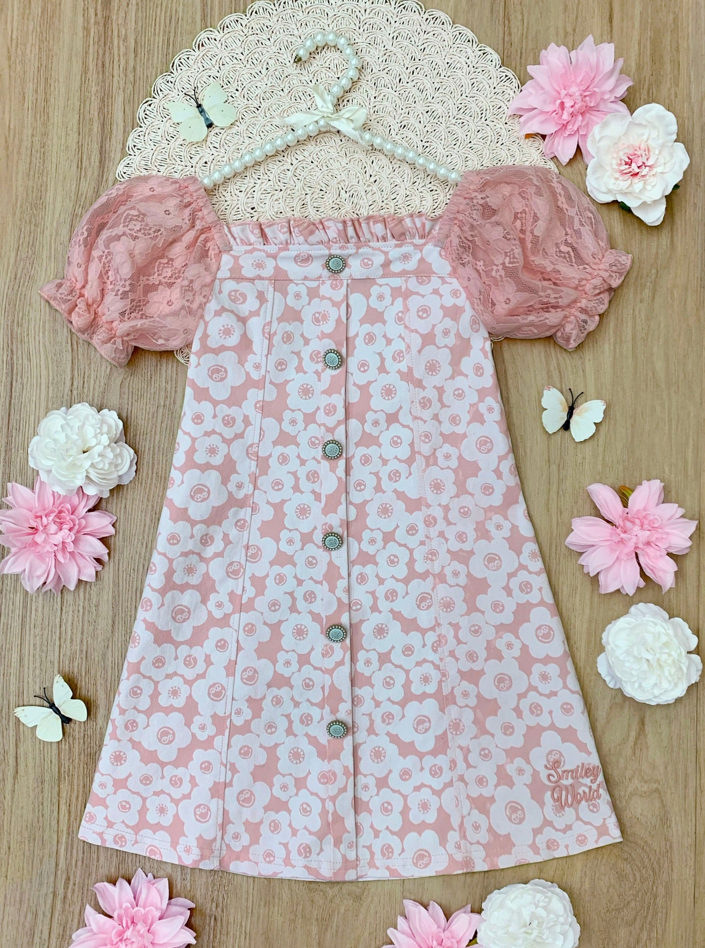 FLOWER POWER PINK DENIM DRESS