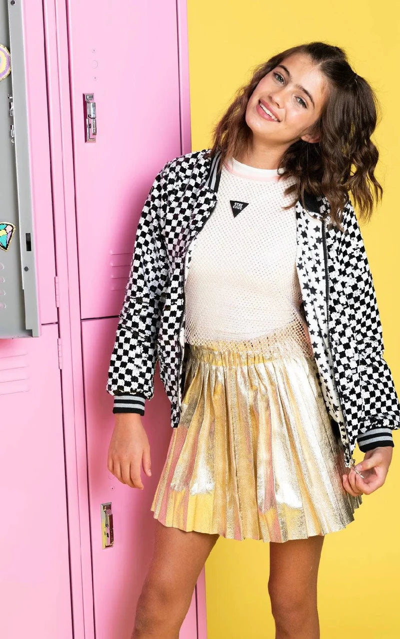 SKATER PRINCESS CHECKERED JACKET-BLACK AND WHITE