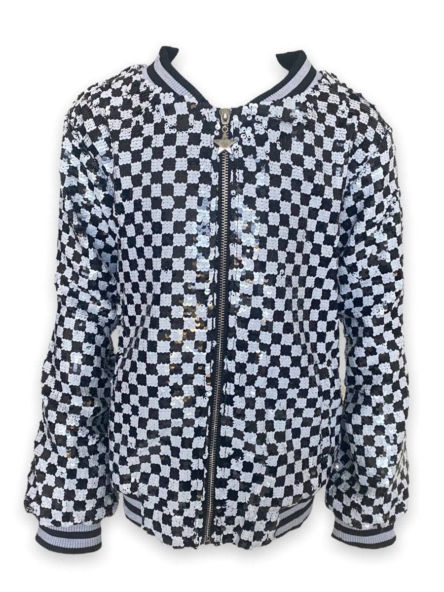 SKATER PRINCESS CHECKERED JACKET-BLACK AND WHITE