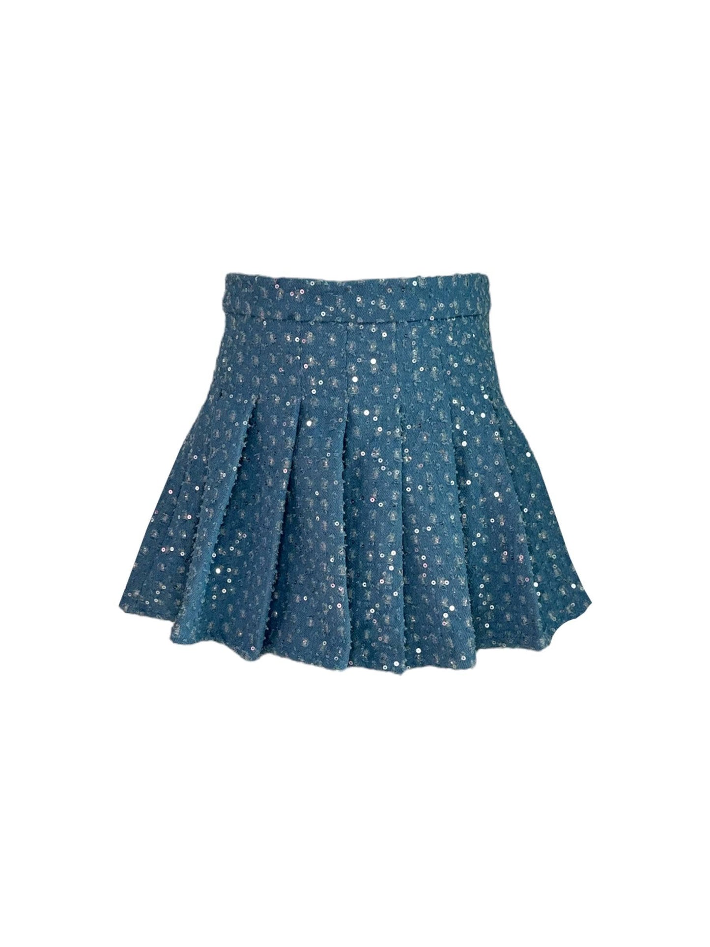 DENIM SPARKLE PLEATED SKIRT