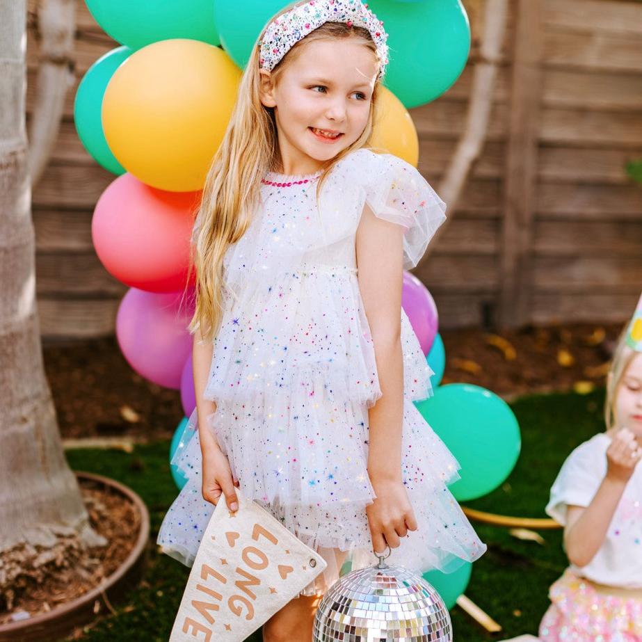 WHITE SPARKLER FOIL CAKE DRESS