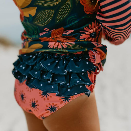 NAVY TROPICAL RASH GUARD SWIMSUIT