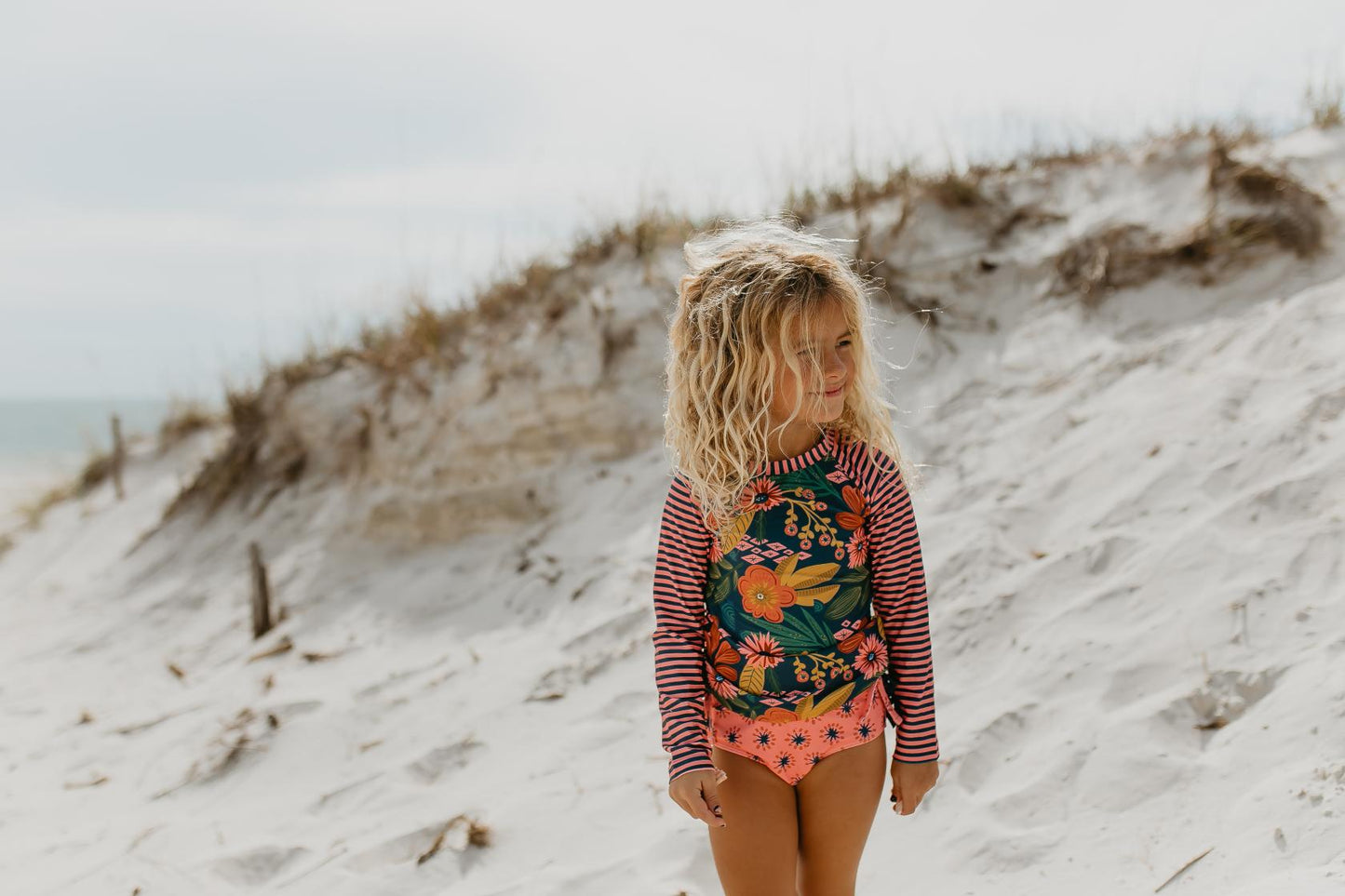 NAVY TROPICAL RASH GUARD SWIMSUIT