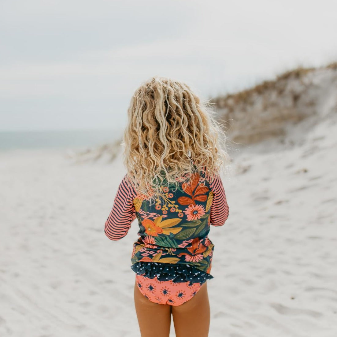 NAVY TROPICAL RASH GUARD SWIMSUIT