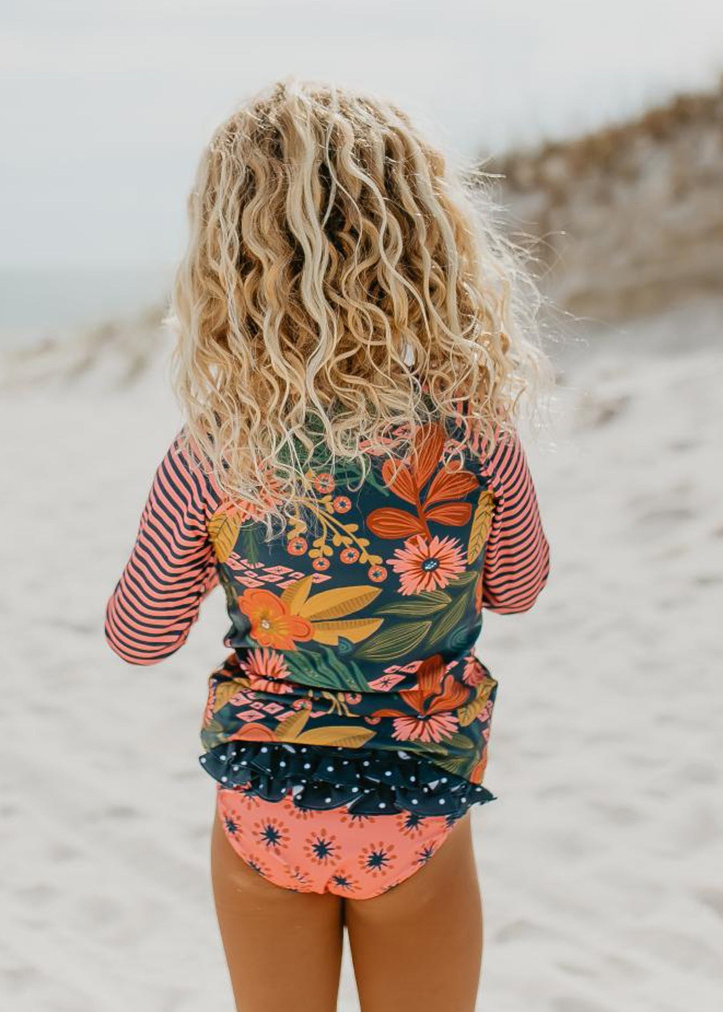 NAVY TROPICAL RASH GUARD SWIMSUIT