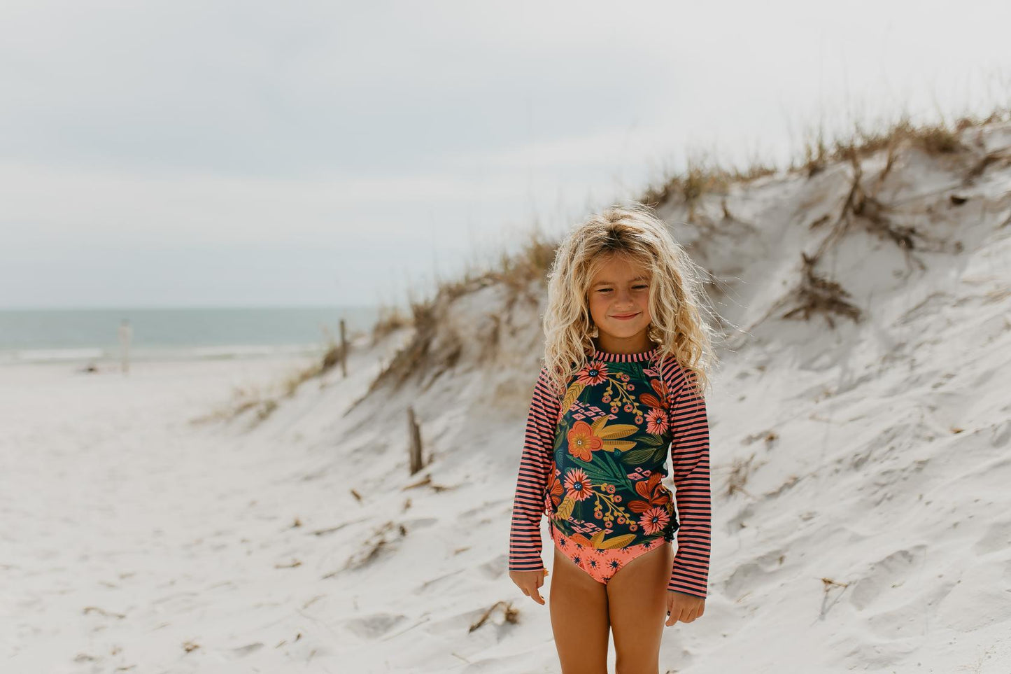 NAVY TROPICAL RASH GUARD SWIMSUIT